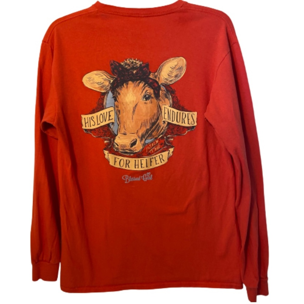 Blessed Girl Long Sleeve T-Shirt Small Coral Love Endures For Heifer PSALMS Cow